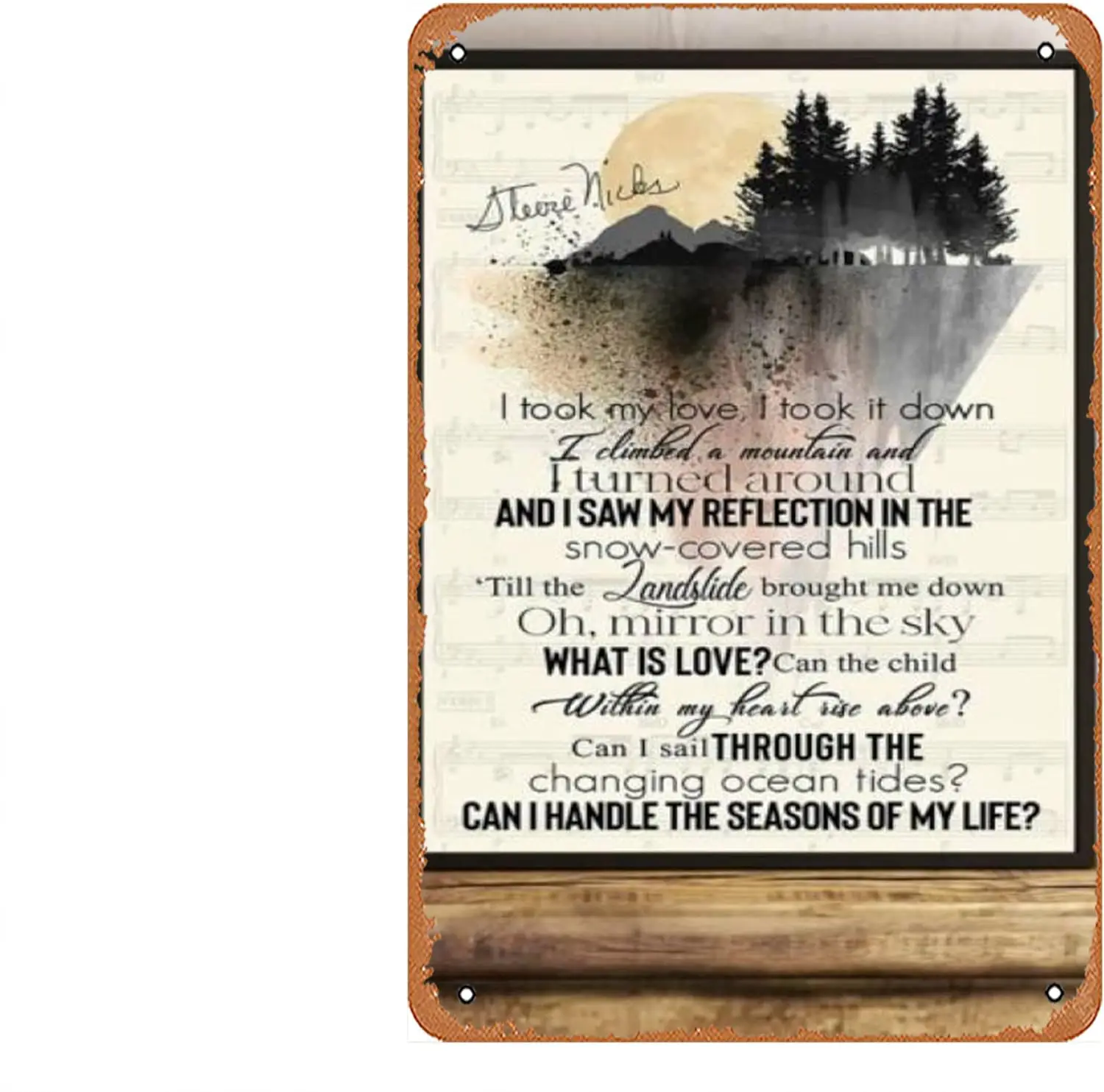 homesweetquilt - Satin Poster Landslide Stevie Nicks Song Music Lyric Poster-Portrait no framed funny Retro metal tin sign for B