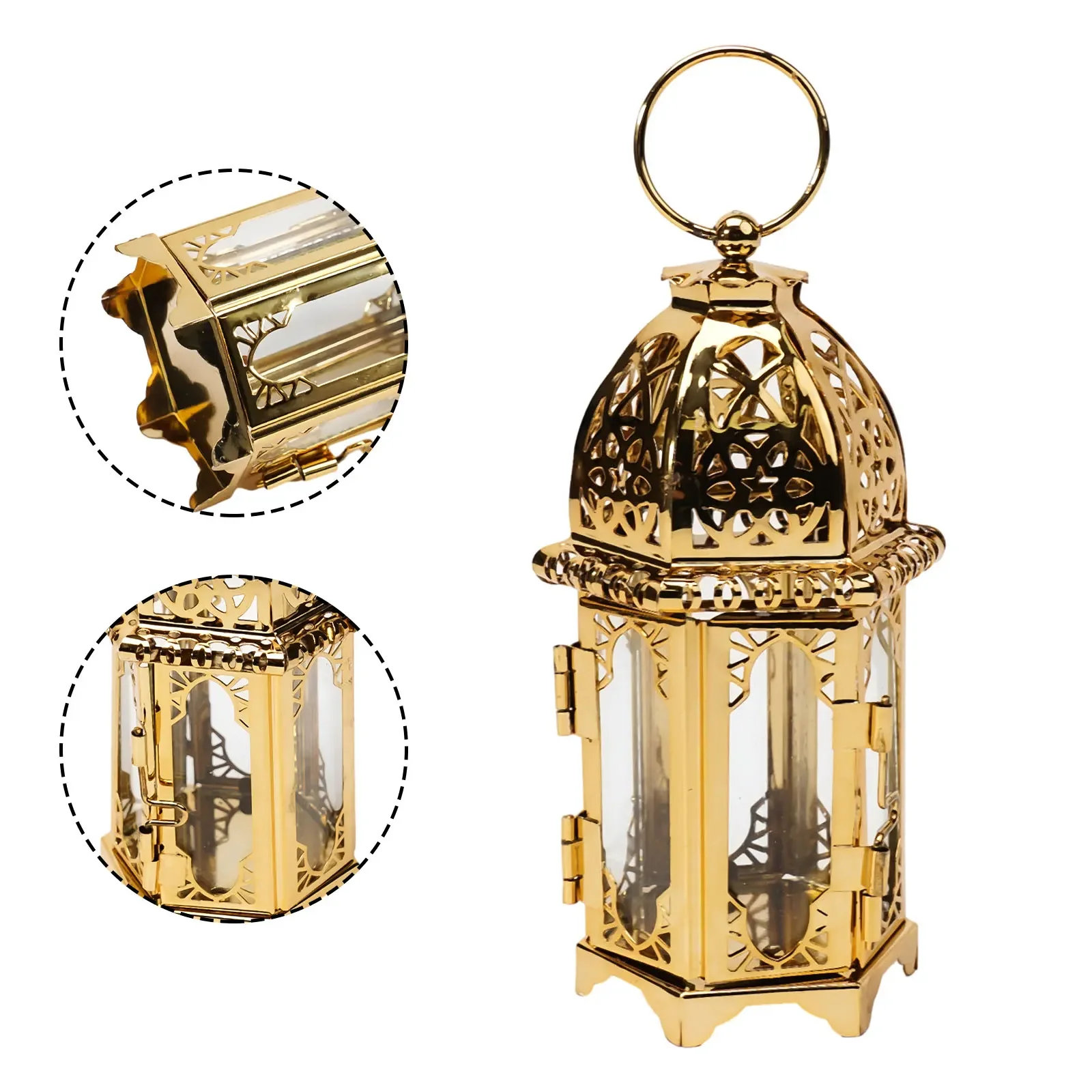 Romantic Candle Holder Vintage Tealight Holder Candlestick Handicraft Ornaments Iron Tonal Tall Glass Lanterns