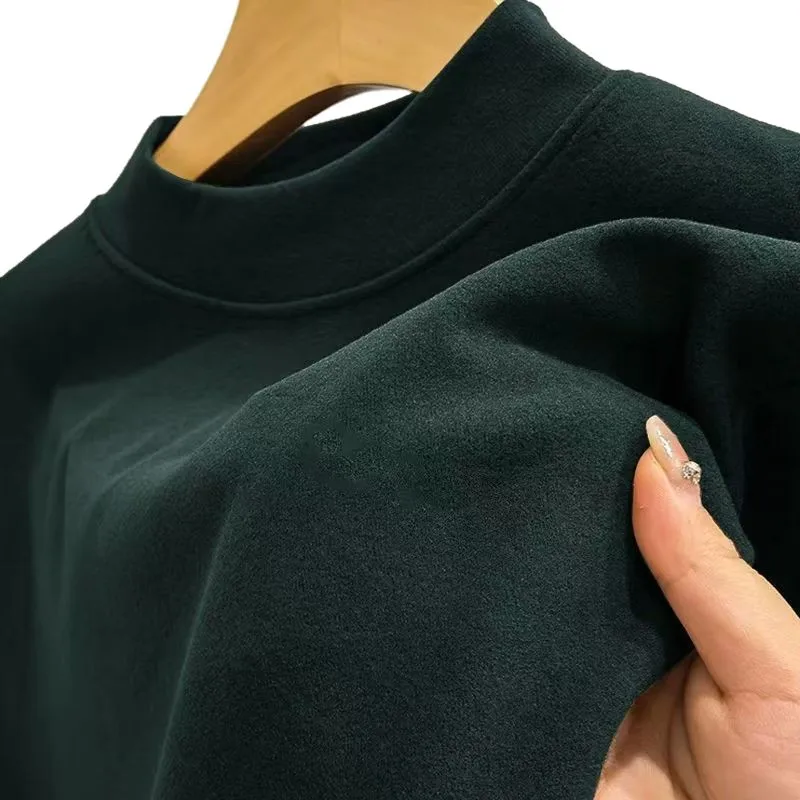 Men Dralon Thermal Base Layer Shirt, Half Turtleneck Solid Color Double Fleece Long Sleeve Warm Undershirt for Autumn Winter