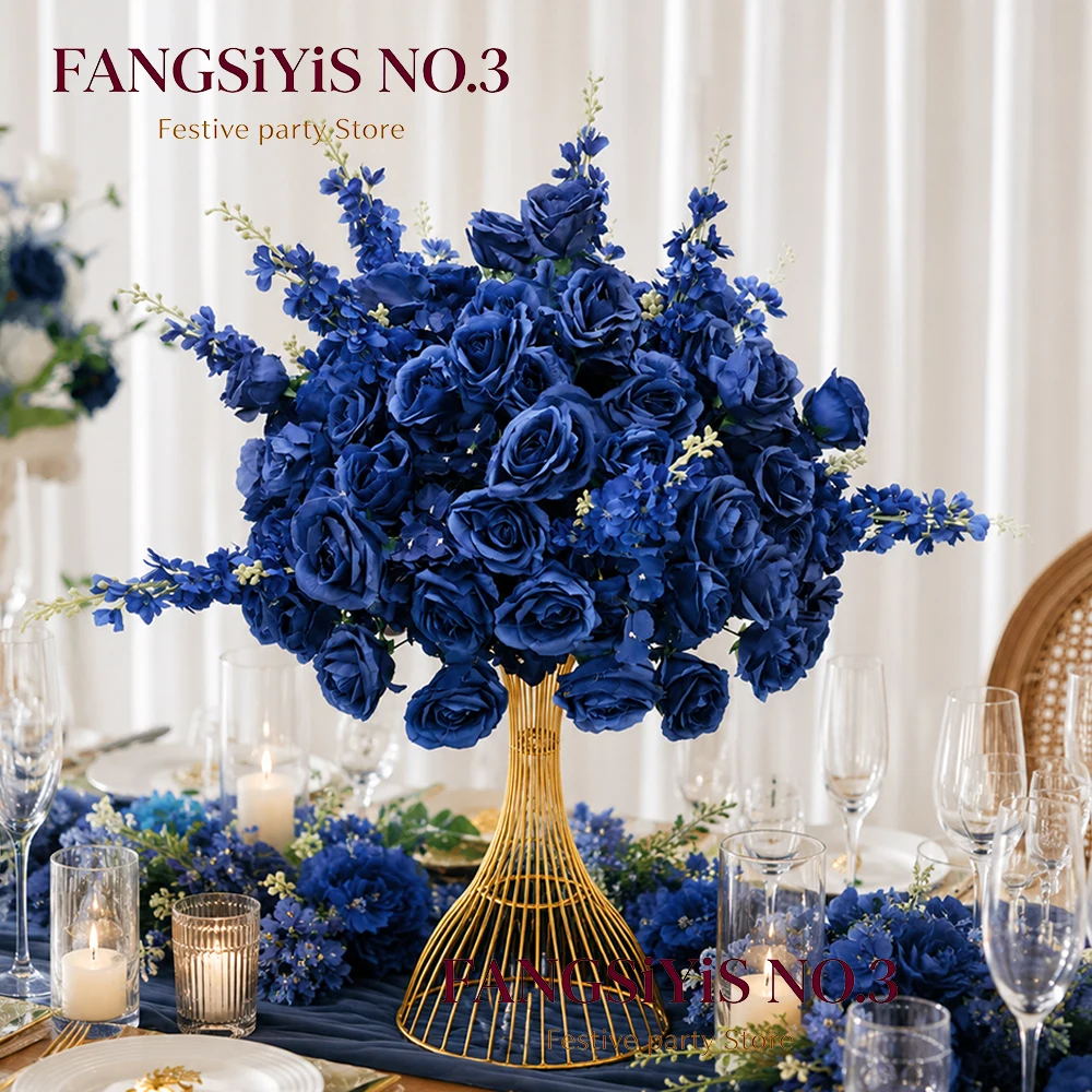 80/70/60/50/40/30cm Navy Blue Artificial Flower Ball Table Centerpiece Wedding Aisle Road Lead Floral Arrangement Event Decor