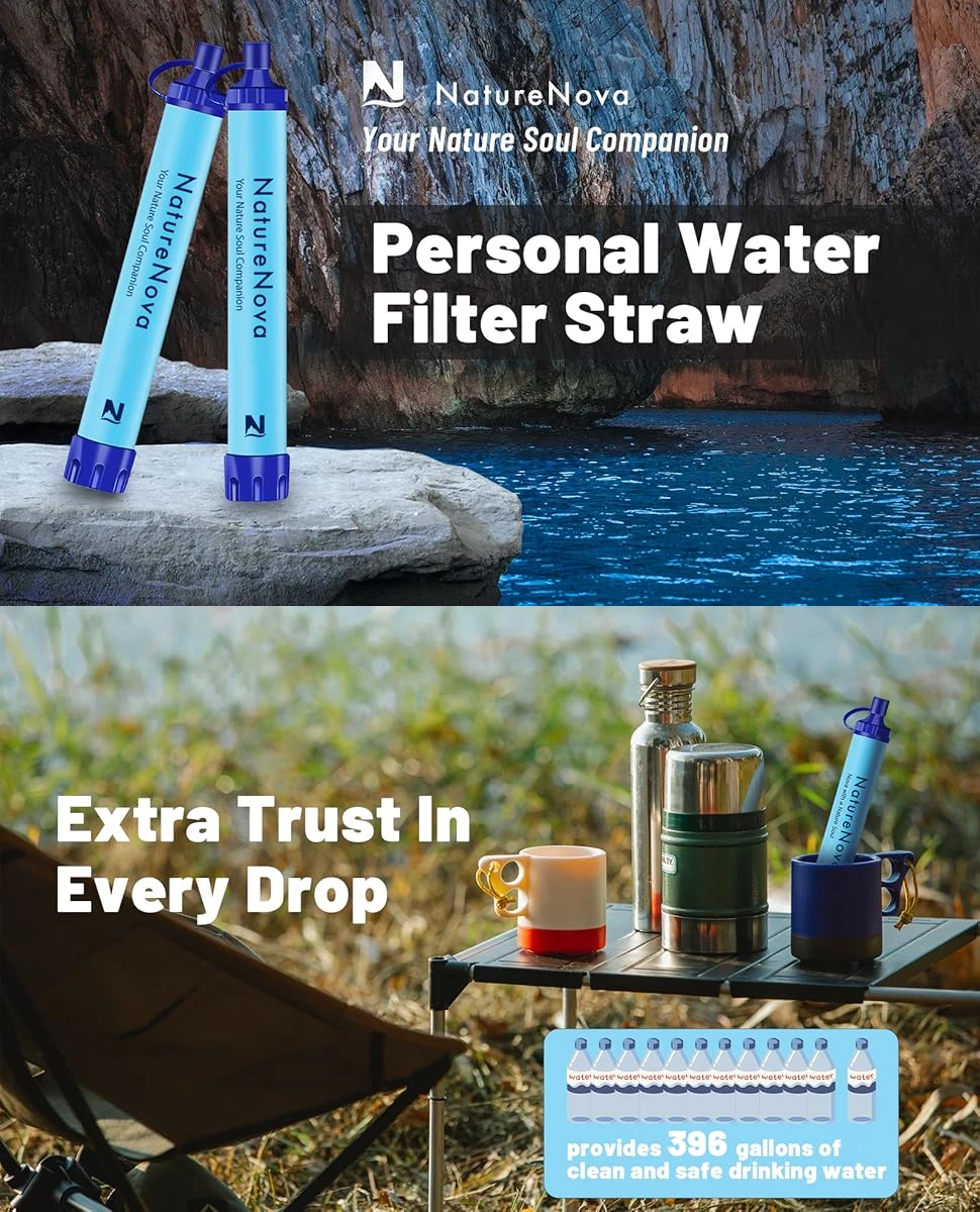 Personal Water Filter Straw Outdoor Portable Filtration Emergency Survival Gear Water Solutions Tactical Gear for Hiking Camping