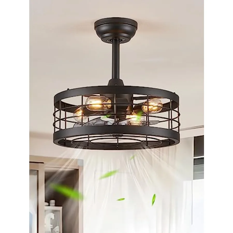 Caged Ceiling Fan with Light, Fandelier dustrial Ceilg Fan with Remote, Farmhouse Fan Lights Ceilg Fixtures for Kitchen, Bedroo