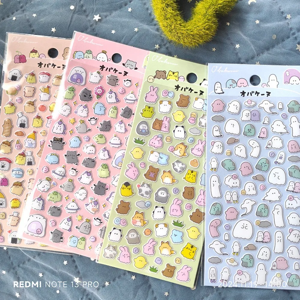 

Набор из 4 официально лицензированных милых наклеек из эпоксидной смолы с кристаллами в виде призраков — различные стили, мультяшные мини-декорации, магазин RecordingYourLife