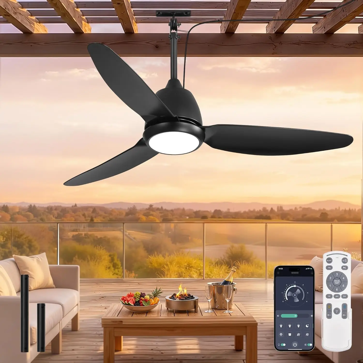 

Outdoor Ceiling Fan with Light,Waterproof IP65,Smart APP Remote Control, 6-Speed DC Motor, Dimmable 3CCT for Gazebo Patio Porch