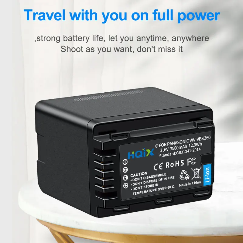 HQIX for Panasoinc HC-V10 V11 V100 V500 V600 V707 V700 H101 V300 SDR-SX1 S45 S50 S70 H100 Camera VW-VBK360 Dual Charger Battery