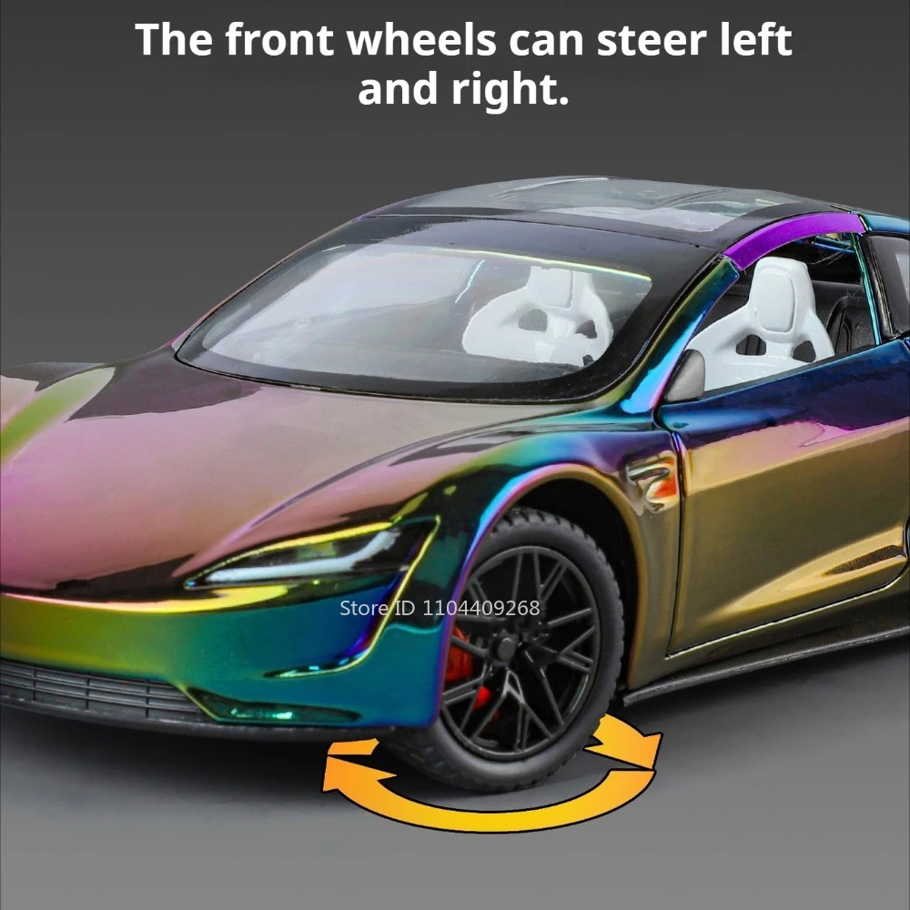 รถโมเดลของเล่นรุ่นโรดสเตอร์แอตแลนติก 1:24 ตัวถังโลหะ ยางยาง ประตูเปิดได้ มีเสียง มีไฟ แบบดึงหลัง สำหรับเด็ก
