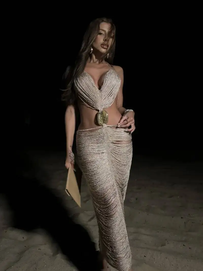 Cut Out V-ausschnitt Midi Kleid Frauen Sommer Quaste Backless Bodycon Party Kleider Schlank Maxi Vestidos Urlaub Mode Frauen