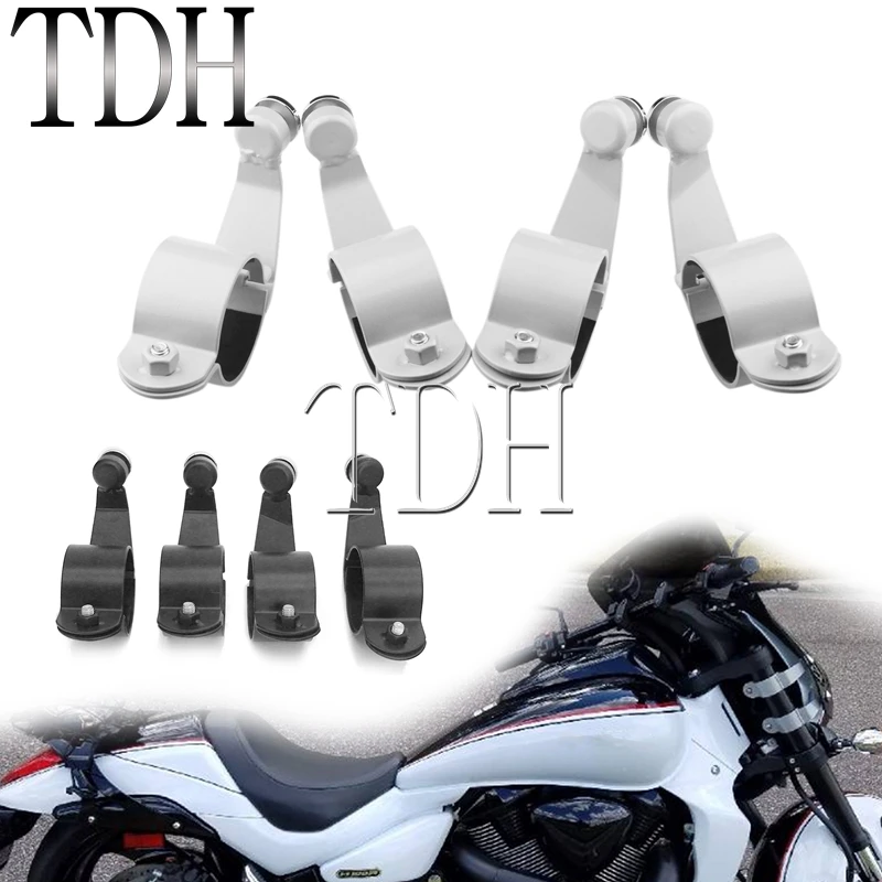 

4x Cruiser Windshield Mounting Kit Windscreen Mount Bracket Air Deflector Clamp Support For Suzuki Boulevard M109R M50 M90 06-16