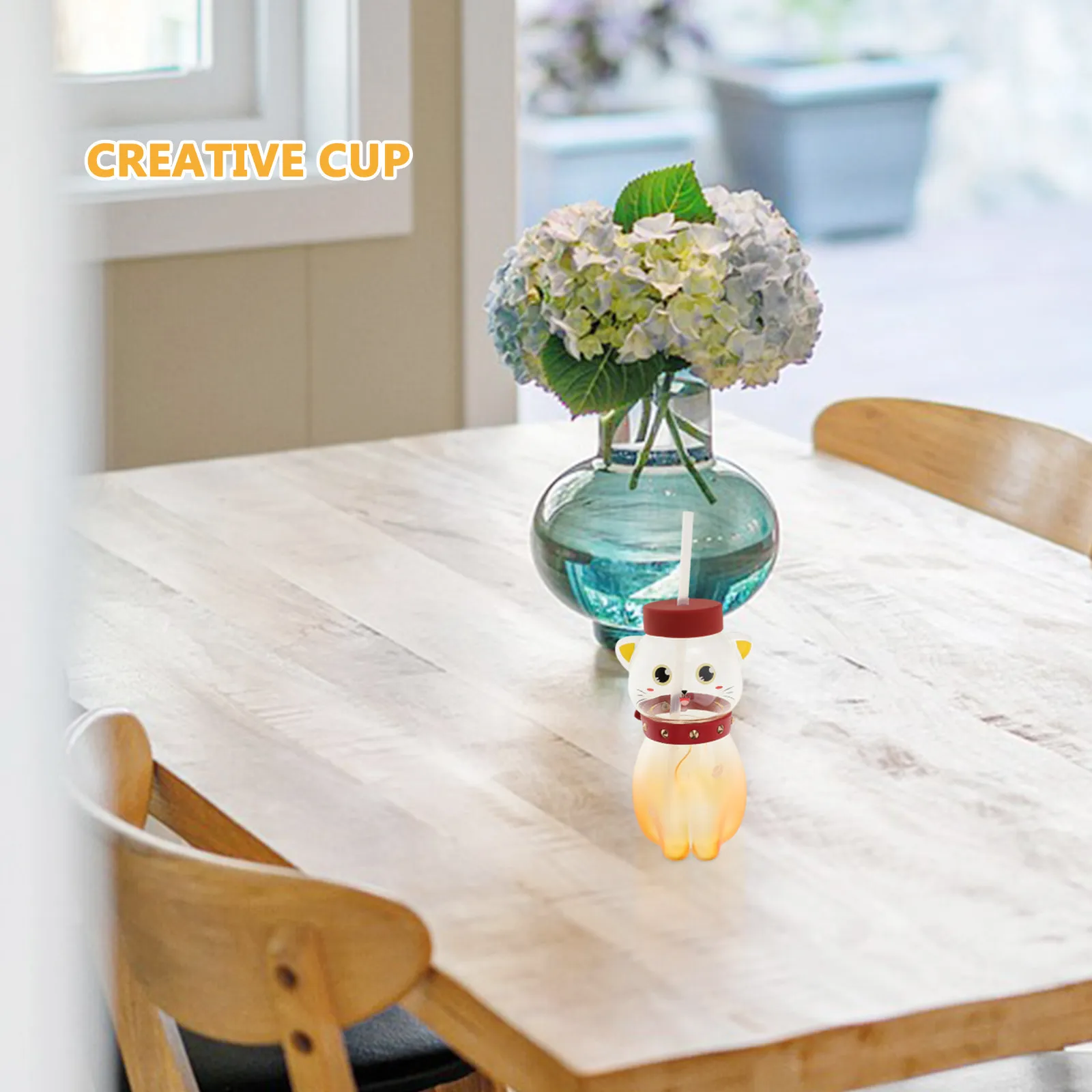 

Rabbit Shaped Cute Glass Water Bottle with Straw for Girls Heat Insulated Portable Reusable Drinking Bottle for Home Office