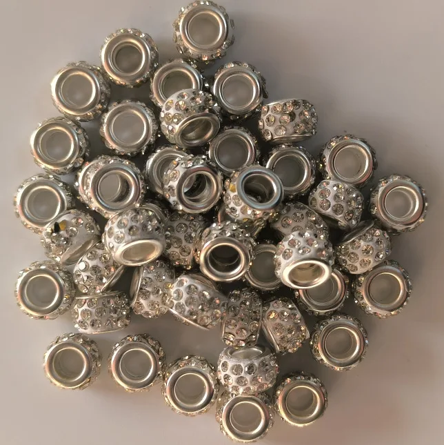 50pcs hole size 3 5 6 7mm white Rhinestone European beads Crystal charm large holes spacer beads for DIY bracelets earrings