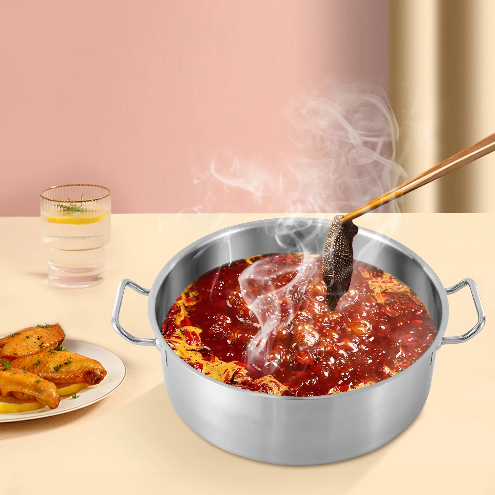 وعاء من الفولاذ المقاوم للصدأ 11Qt فضي للطبخ والخياطة والقلي والغاز والزجاج والسيراميك الكهربائي المتوافق #2