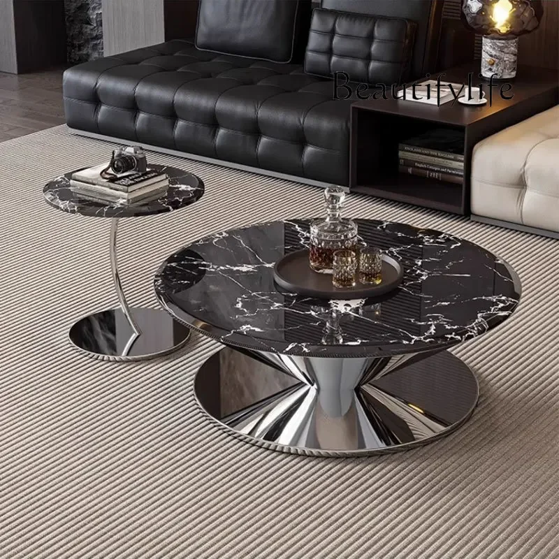 DL Italian minimalism, flying saucer floating coffee table, living room Bulgari microcrystalline marble, circular side table set