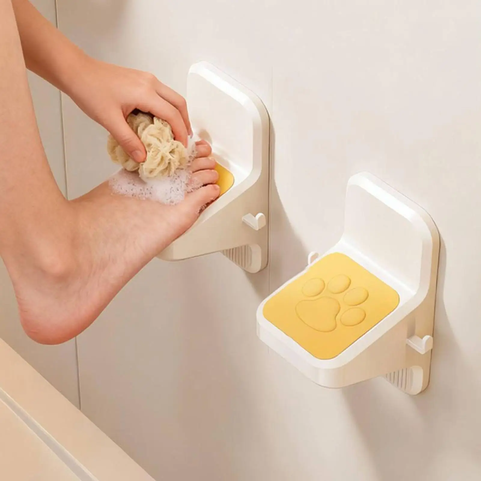 No-Drill Shower Foot Rest Bench with Hooks Suction Cup Foot Stool for Leg Shaving, Bathroom Toilet Bathtub Spa Home Gym