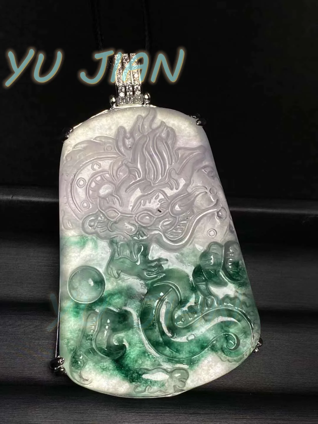 

Fine Jewelry Natural Delicate S925 Silver Inlaid High Ice Jade Necklace With Jadeite Handmade Dragon Shaped Dimensional Pendant