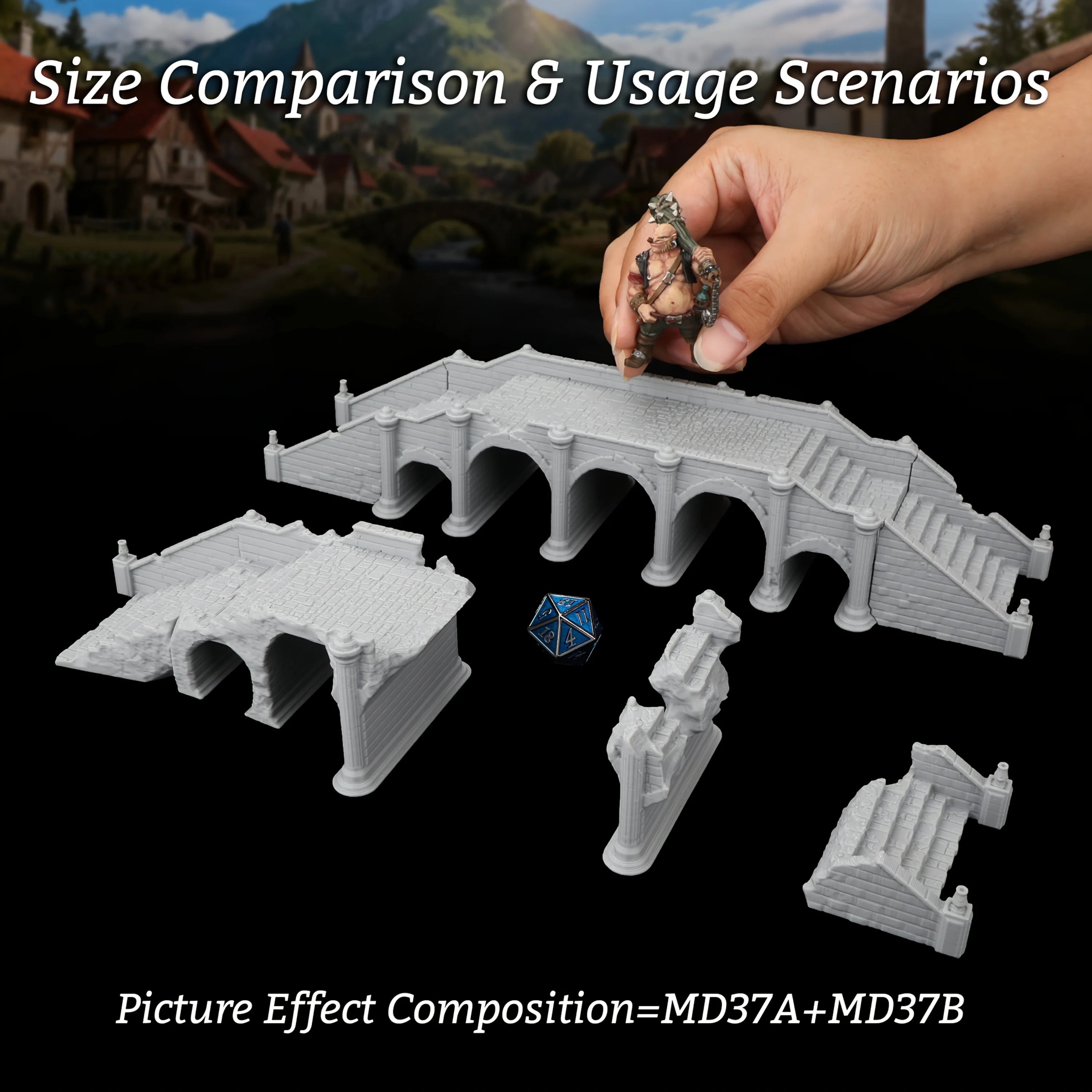 RPG Miniature Terrain Bridges & Ruined Bridges for Tabletop RPGs, Modular City Ruins, Broken Architecture