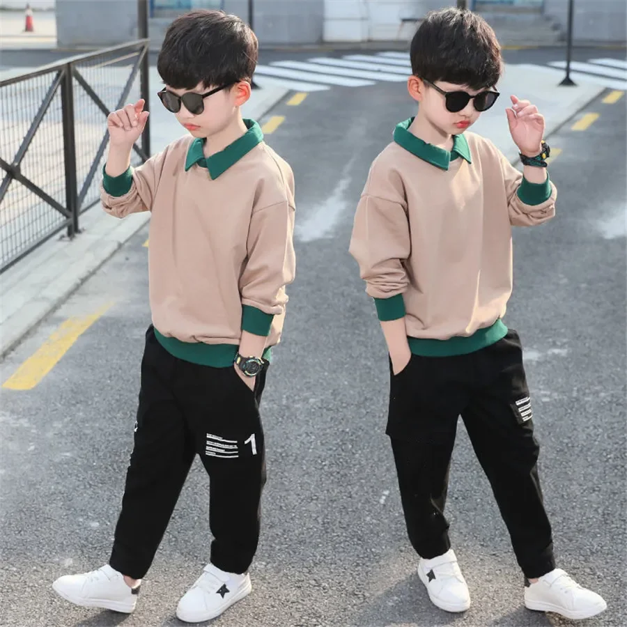 2023 spring Autumn Long Sleeve  Boys Tracksuit Casual Letters Children Clothes Sweater+Trousers 2Pcs Suit Kid Set 3-14 Year