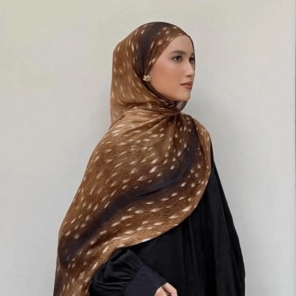 

Elegant Animal Print Hijab Scarf Modal Long Islamic Turban Bandana Thin Wraps Shawl Women