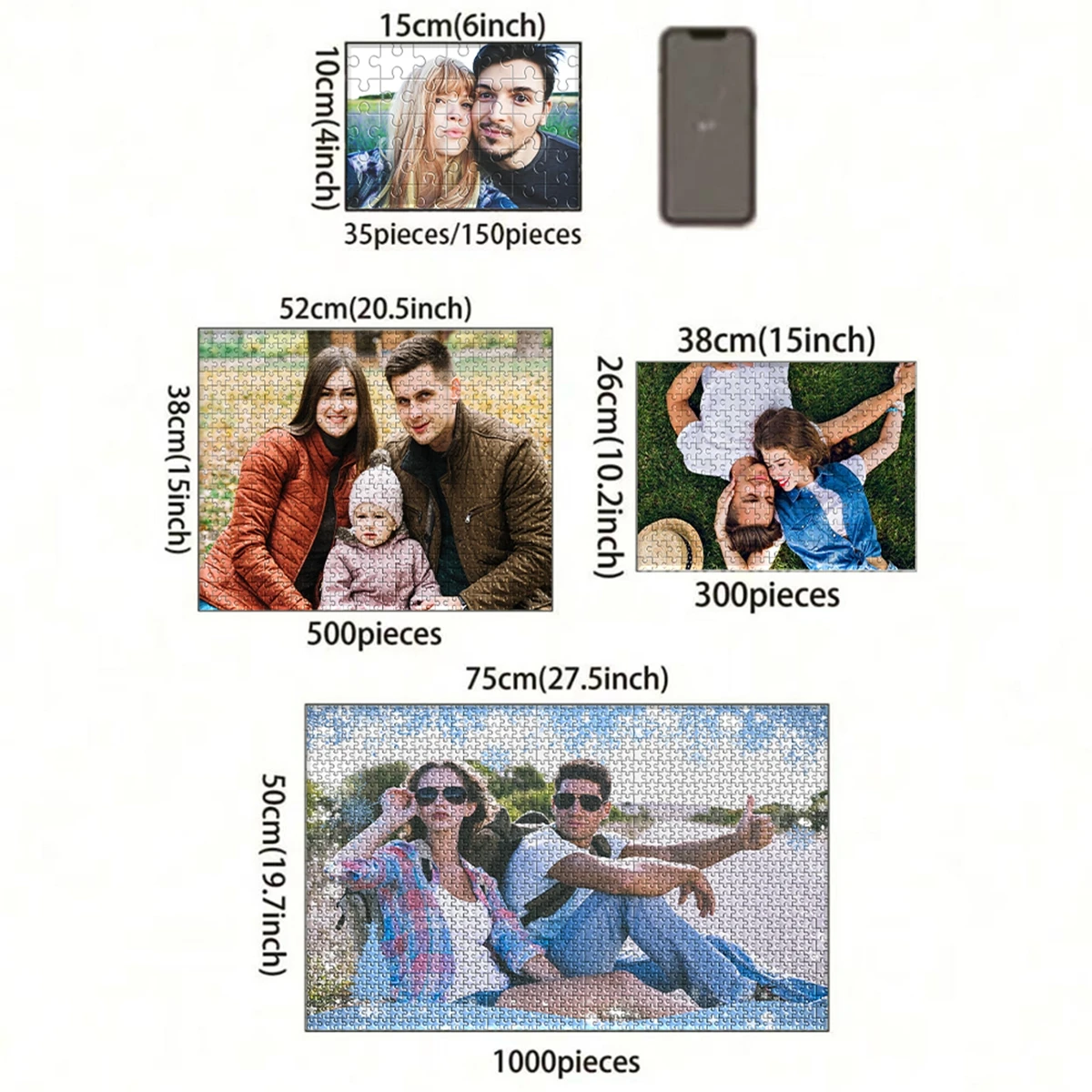 35/300/500/1084 elementów Personalizowane Puzzle ze Zdjęciem na Zamówienie, Puzzle ze Zdjęciem Rodzinnym, Puzzle dla Par, dla Rodziny, na Boże Narodzenie