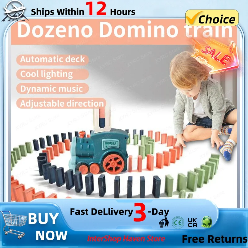 Automatic Laying Domino Train Electric Car Brick Blocks Kits Creative Games Intelligence Educational DIY Toys Kids Birthday Gift