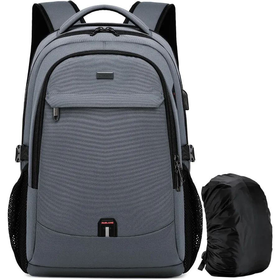 

17-дюймовый рюкзак для ноутбука для путешествий и студенческого использования со встроенным дождевиком, USB-порт для зарядки, стильный темно-серый дизайн для меня