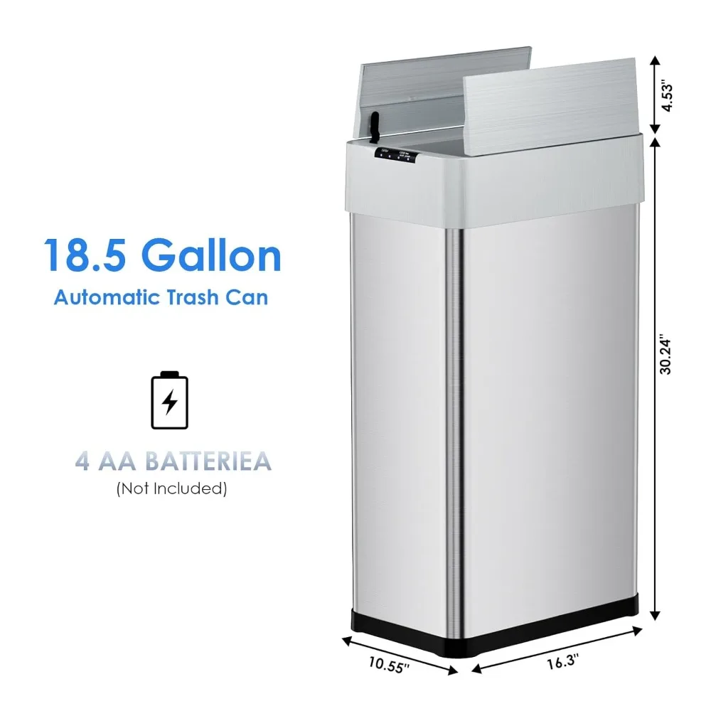 Automatic Trash Can,18.5/21.1 Gallon Touchless Motion Sensor Trash Bin, Smart Garbage Can with Soft-Close Lid, Bag Retainer Ring