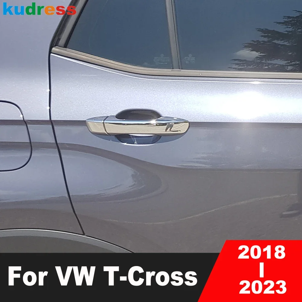 Door Handle Cover Trim For Volkswagen VW T-Cross Tcross 2018 2019 2020 2021 2022 2023 Chrome Car Molding Garnish Accessories