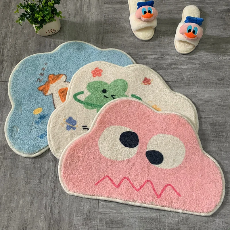 VIKAMA Cute Kawaii Cloud Shaped Bath Mat 3 Cartoon Styles Print Non Slip Water Absorbent Rug Tub Side Aesthetic Home Decor