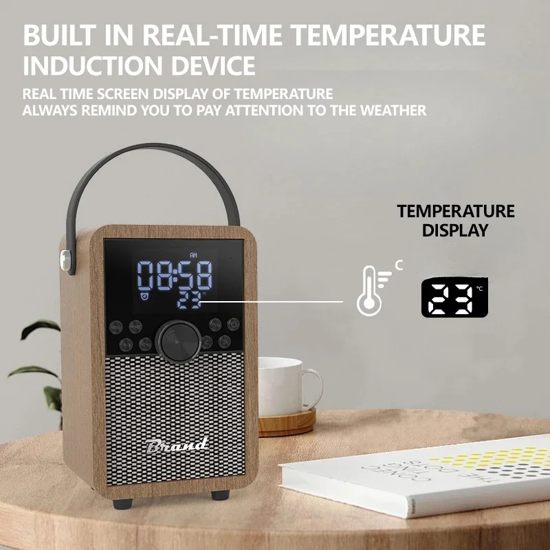 Reloj portátil con sonido De madera, tarjeta TF, Radio FM, Retro, HIFI, fiesta familiar, caja De sonido aplicable al aire libre, Altavoz Bluetooth