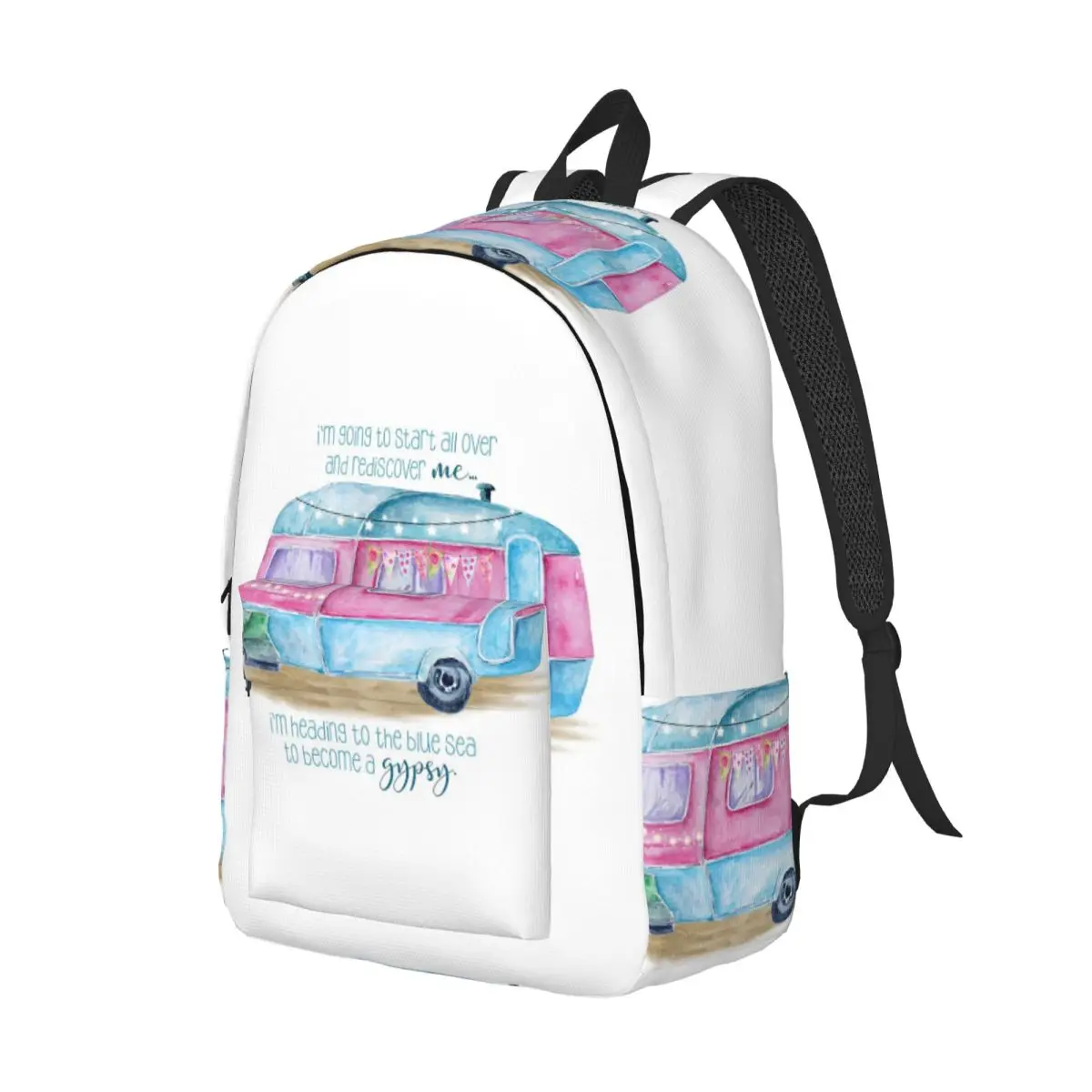 

Heading To The Blue Sea Camper Backpack Daypack Large Capacity Children BookBag School Bag Shoulder Bags for Men Women