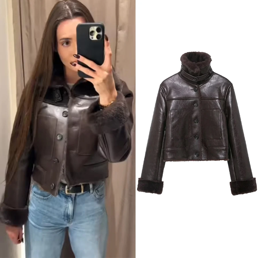 

Women Reversible Sided Artificial Fur Jackets Winter Fashion Ladies Single-breasted Warm Short Jacket Female Chic Outerwear