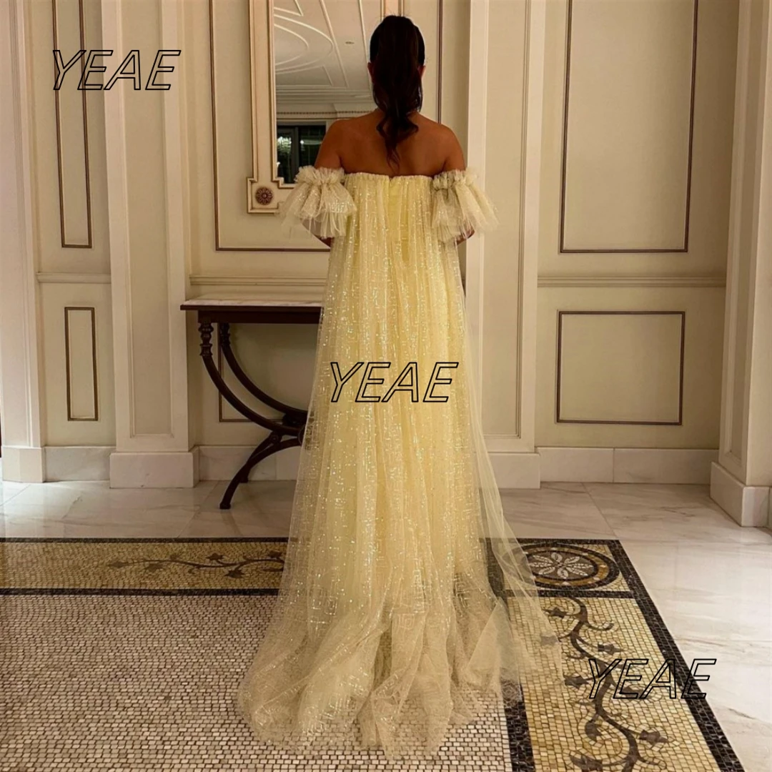 Kendny-Robe de Soirée Sans Bretelles en Tulle Jaune Clair, Tenue de Bal avec Fermeture Éclair au Dos, Longueur Anle, pour Événements Spéciaux