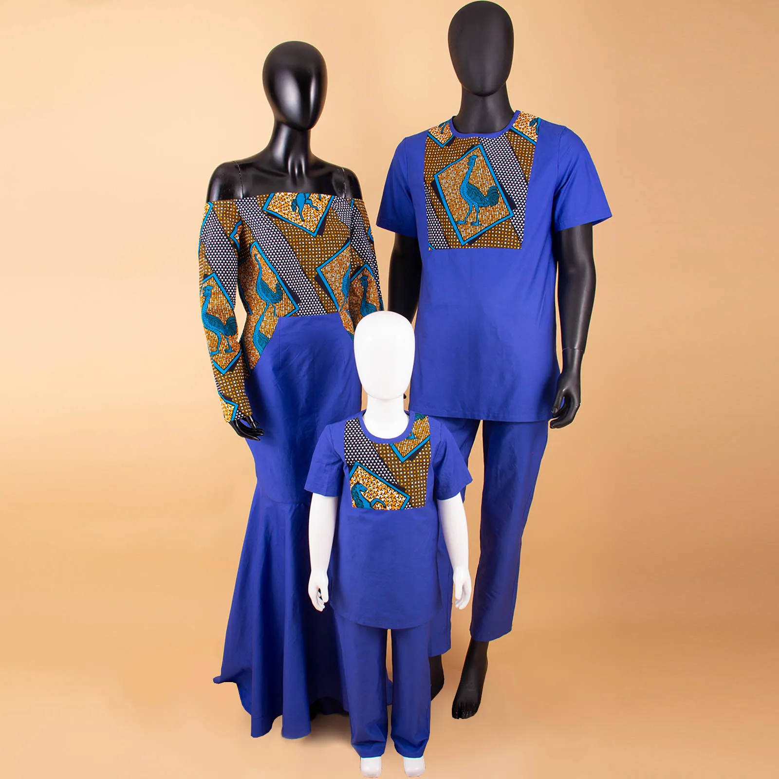 African Couples Clothing Dashiki Women Dresses Match Men Kids Top Pants Sets Family Clothes Ankara Style Wedding Suit Y22F002