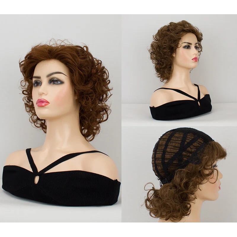 

Женский парик Короткий волнистый вьющийся парик Женский парик из пушистых волос Коричневый светлый парик