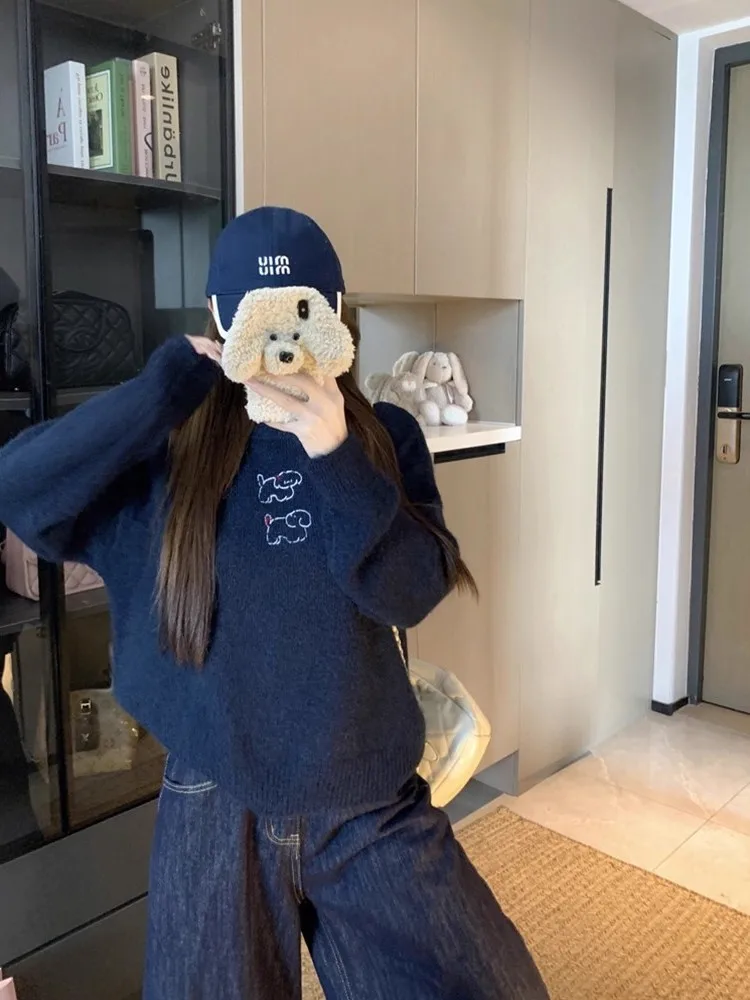 Suéter de Punto ueso con Cuello Redondo para Mujer, Estilo Hoado y Casual, Prenda Interior para Primavera, Otoño e Invier...