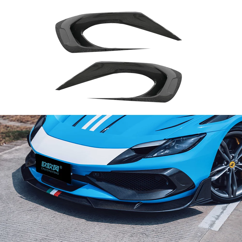 Dry Carbon Fiber Front Bumper Side Air Vent Cover for Ferrari 296 GTB BFA Style Fog Light Lamp Hood Intake Frame Cover Grille