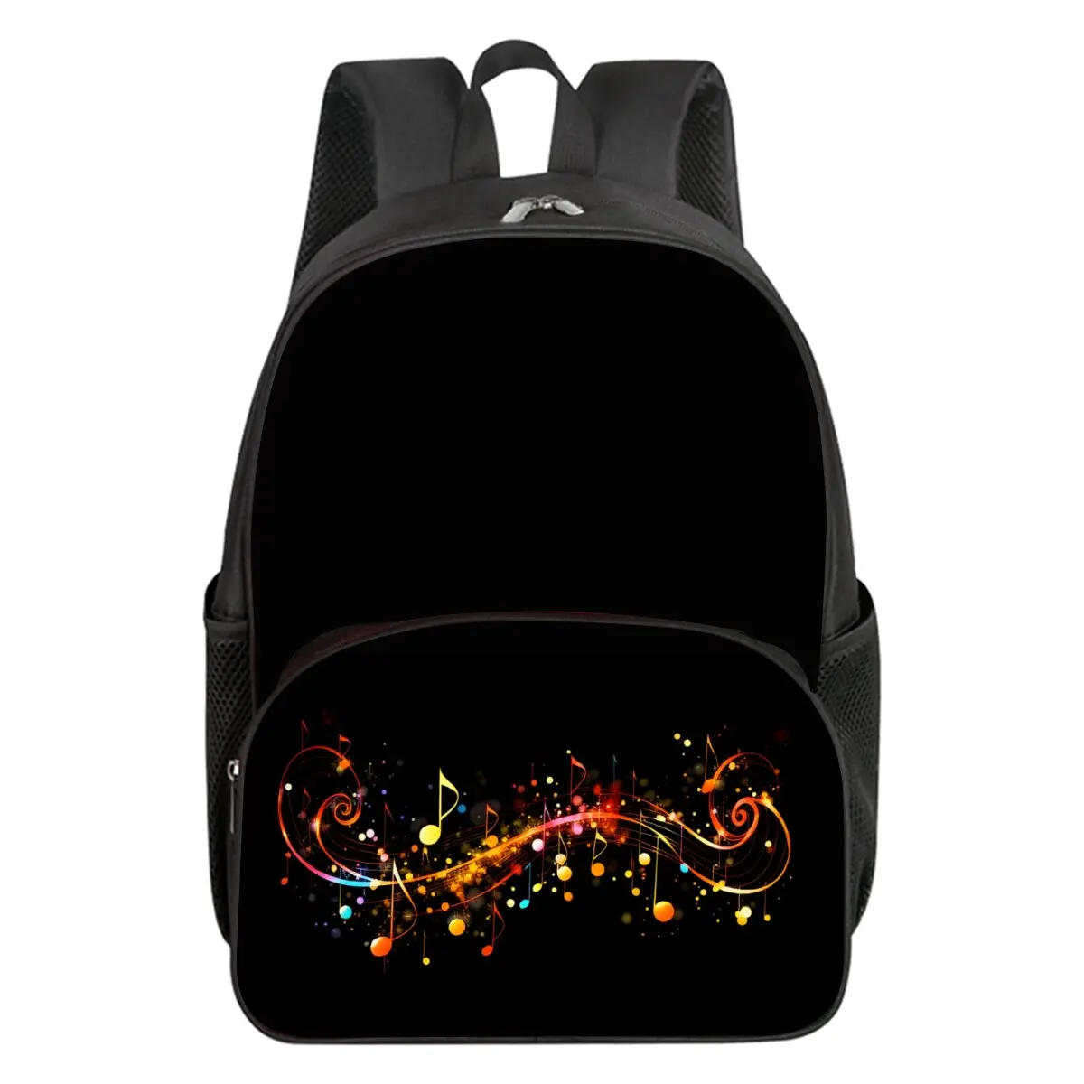 Colorful Piano Notes Print School Backpack for Boys/Girls Best Gift Waterproof 2D Cartoon Round Front Pocket Bag for Children