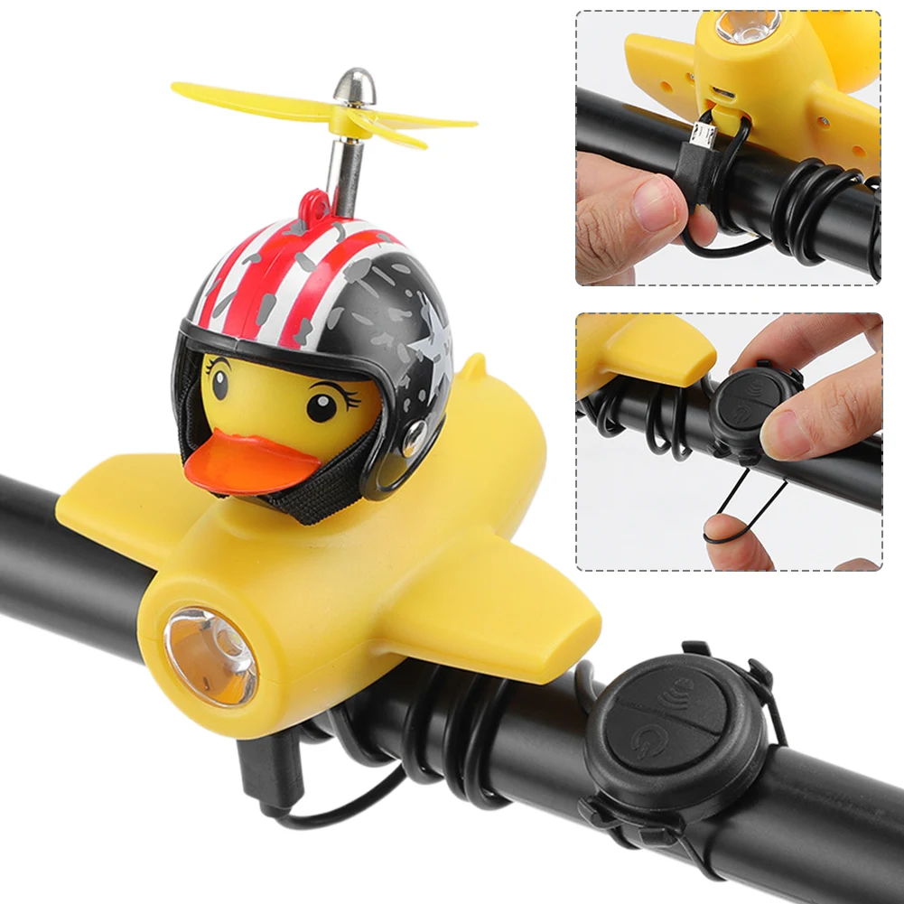 Small Yellow Duck Bicycle Bell USB Rechargable Bike Horn Light Glowing Bike Bell Luminous Helmet Duck Ducky Cycling Lights Horn