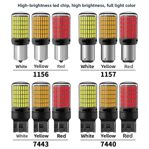 2/4 st. CANBUS 1156 BA15S BAU15S 7443 W21W LED-lampa för bil, bakbroms, parkeringsblinkers, 12V 15W 144SMD vit gul röd 8 best sales LED-indikatorlampa - №4