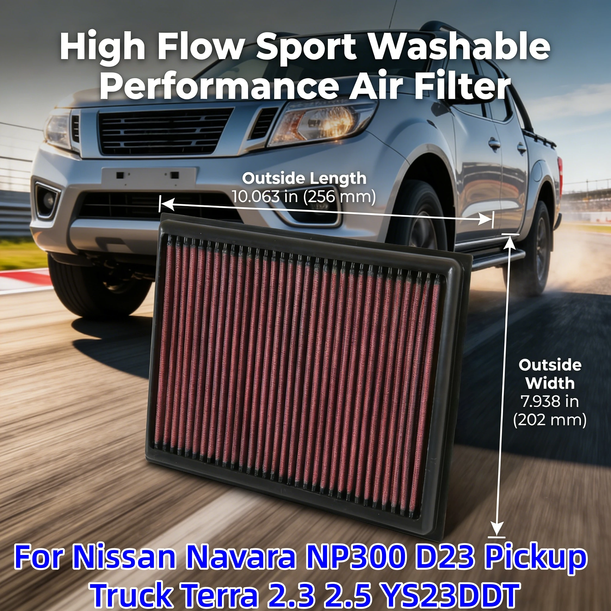 For Nissan Navara NP300 D23 Pickup Truck Terra 2.3 2.5 YS23DDT High Flow Sport Washable Performance Panel Air Filter Replacement