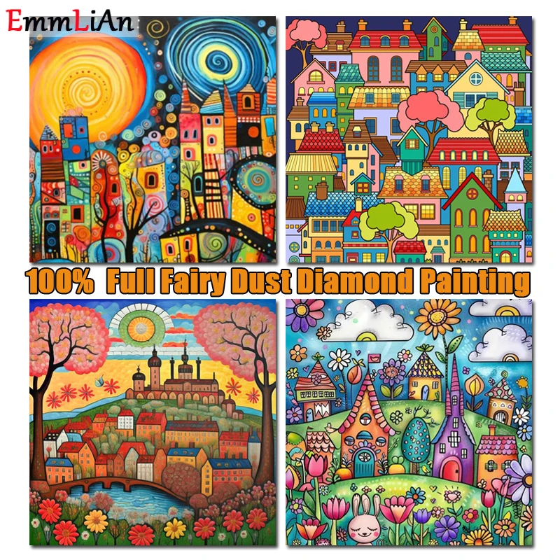 

100% г., Сказочная пыль, алмазная живопись, вышивка крестиком, искусство, уличный пейзаж, полностью хрустальные поделки