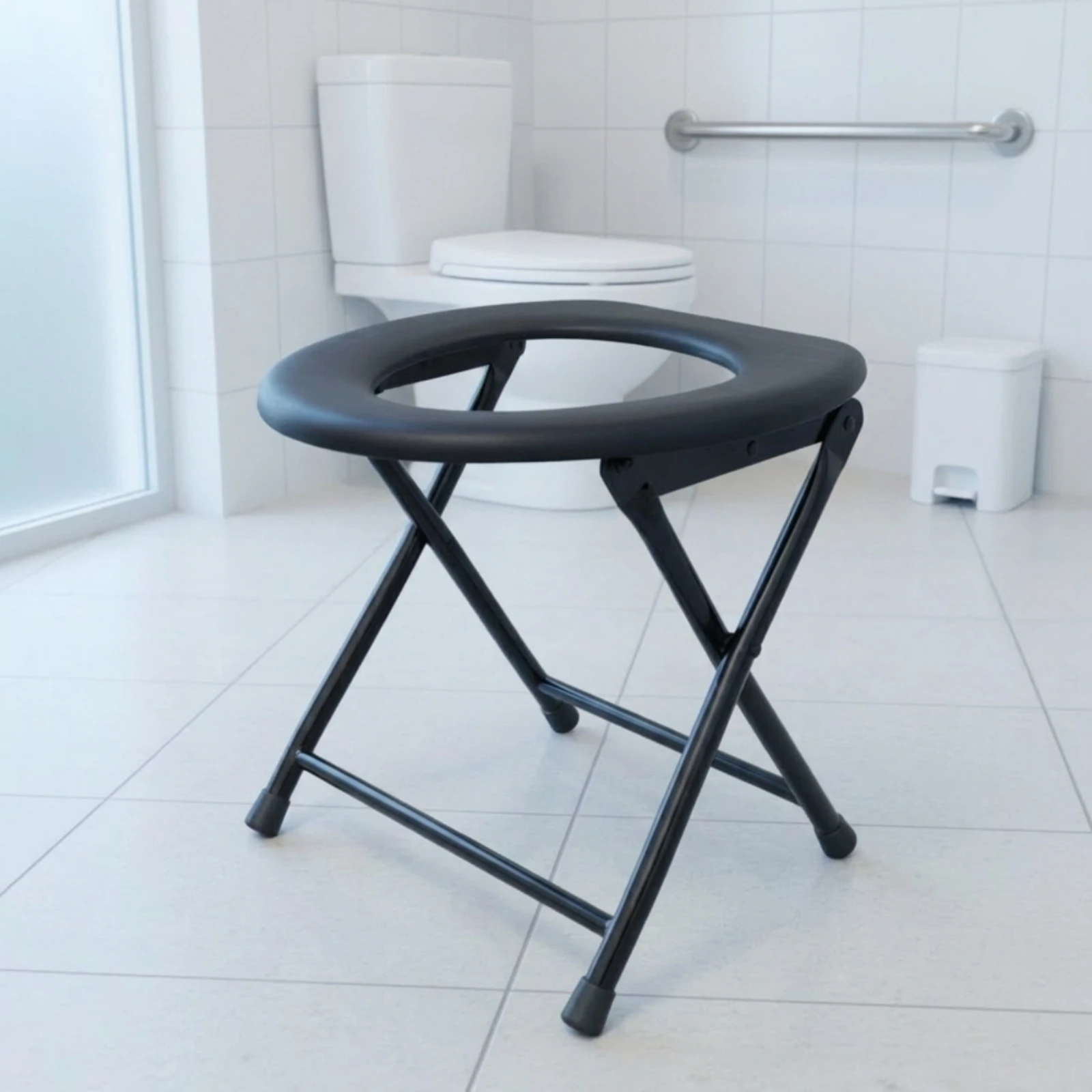 Portable Commode Chair Supportive Foldable Toilet Stool Portable Commode Heavy Duty for Elderly, Bathroom, Home Care