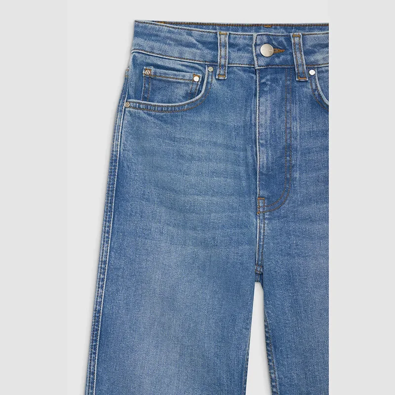 2025 Early Spring New North American Niche Mid-waist Washing Water Blue Ma Liu Elastic Women's Small Foot Jeans Trousers