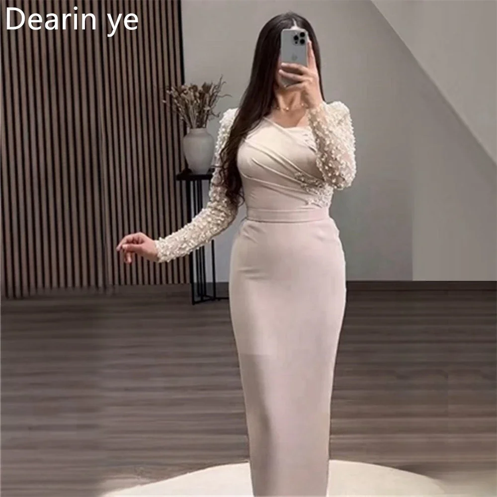 Customized Saudi Arabia Prom Gown Dearin Square Collar Sheath Ankle Length Skirts Lace Bespoke Occasion Dresses Evening Formal D