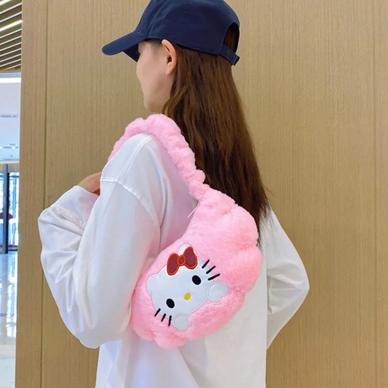 Kawaii Sanrio Plush Bag Hello Kitty My Melody Plush Handbag Crossbody Bag Cinnamoroll Package Women's Bag Gift for Girl Birthday