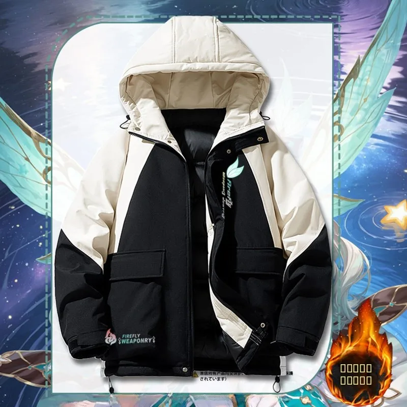 

Thiened Cotton Jaet for Teenage Boys Winter Warm Outerwear Bug Motif Casual Loose Fit Polyester Fiber Hooded Coat