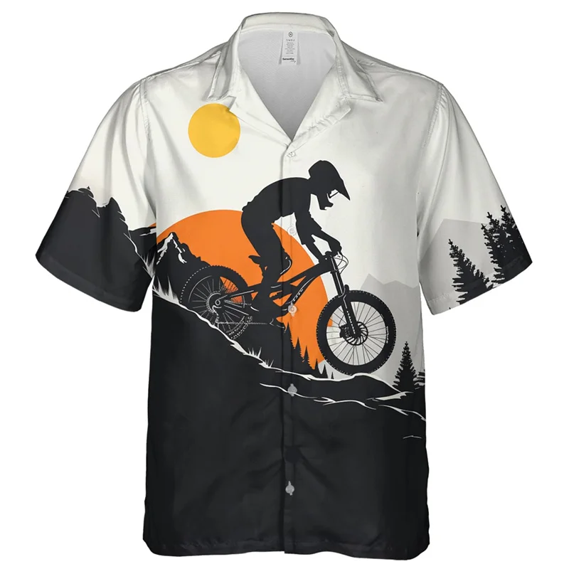 3D Printed Bicycle Cycling Tour Hawaiian Shirt Men Bike Pattern Aloha Shirts Unisex Loose Blouses Lapel Tops Sport Short Sleeve