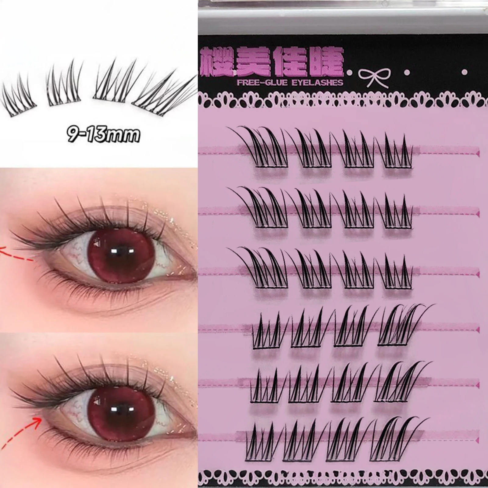 Natürliche Fuchsaugen-Kunstwimpern mit großer Kapazität, kleberfreie, voluminöse Wimpernverlängerung für das tägliche perfekte Augen-Make-up, 6/10/20 Reihen – Detail 3