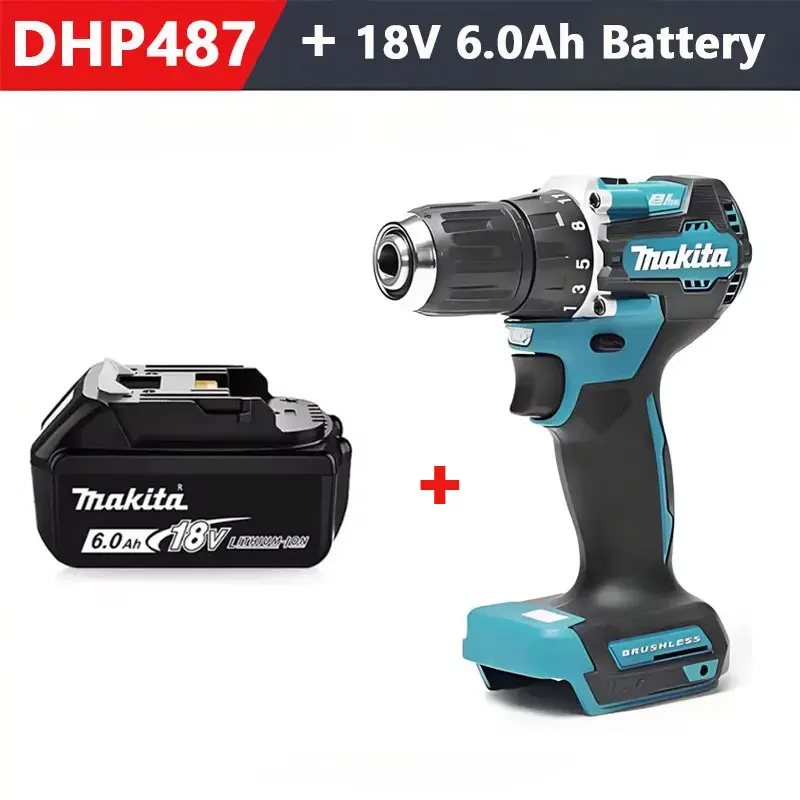 Trapano a impulsi ricaricabile Makita DDF487 13mm Brushless per uso domestico, 18V agli ioni di litio, avvitatore elettrico ad alta coppia, batteria Makita 18V