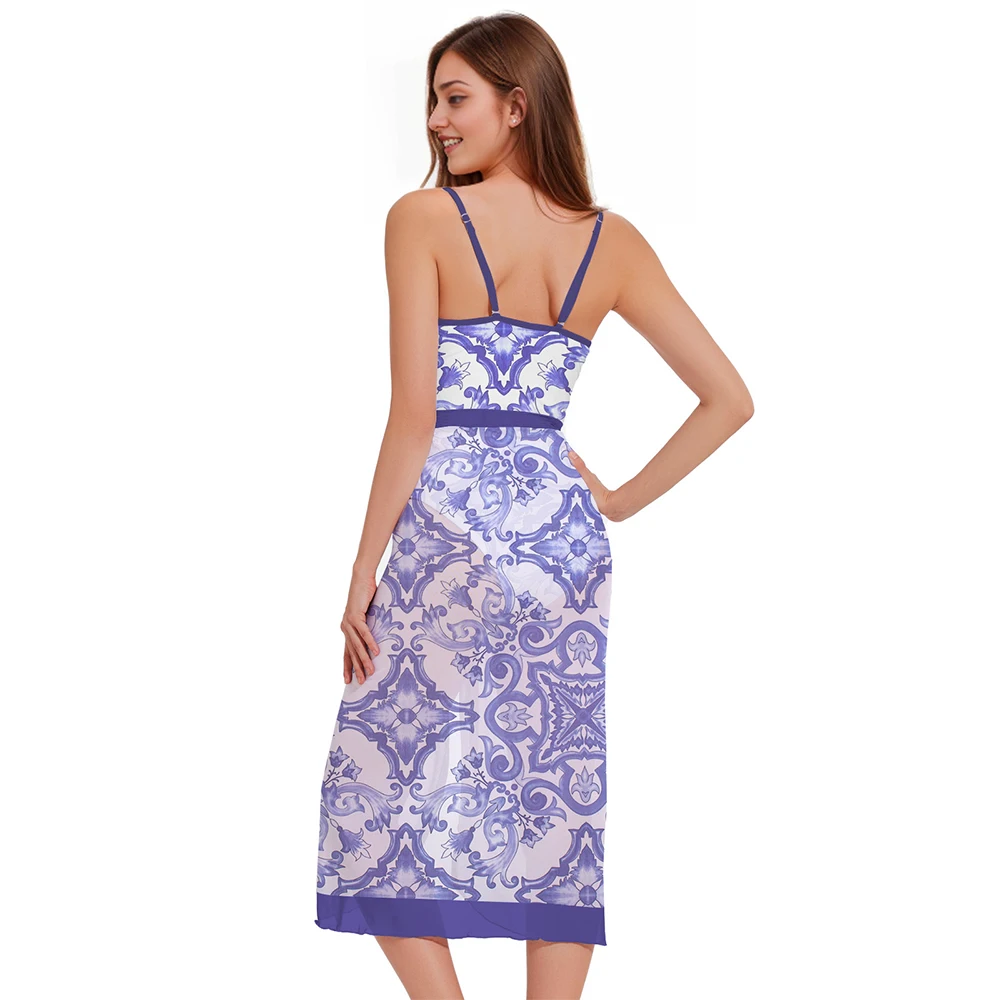 Blue Printed One Piece Swimsuit Women Bathing Suit Female Swimwear Girls Summer Beachwear Swimming Suit