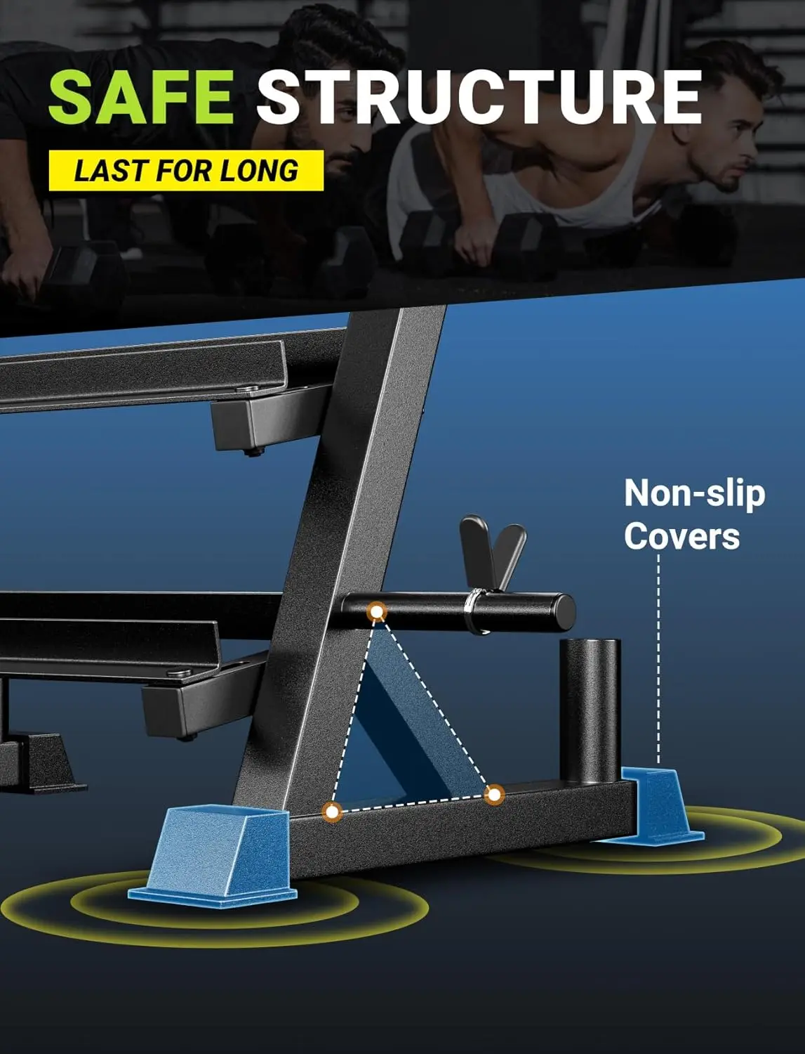 Home Gym Use, Solid Material, Brown Color, 1100LBS Capacity, 3-Tier Adjustable and Multifunctional Dumbbell Rack - view 6
